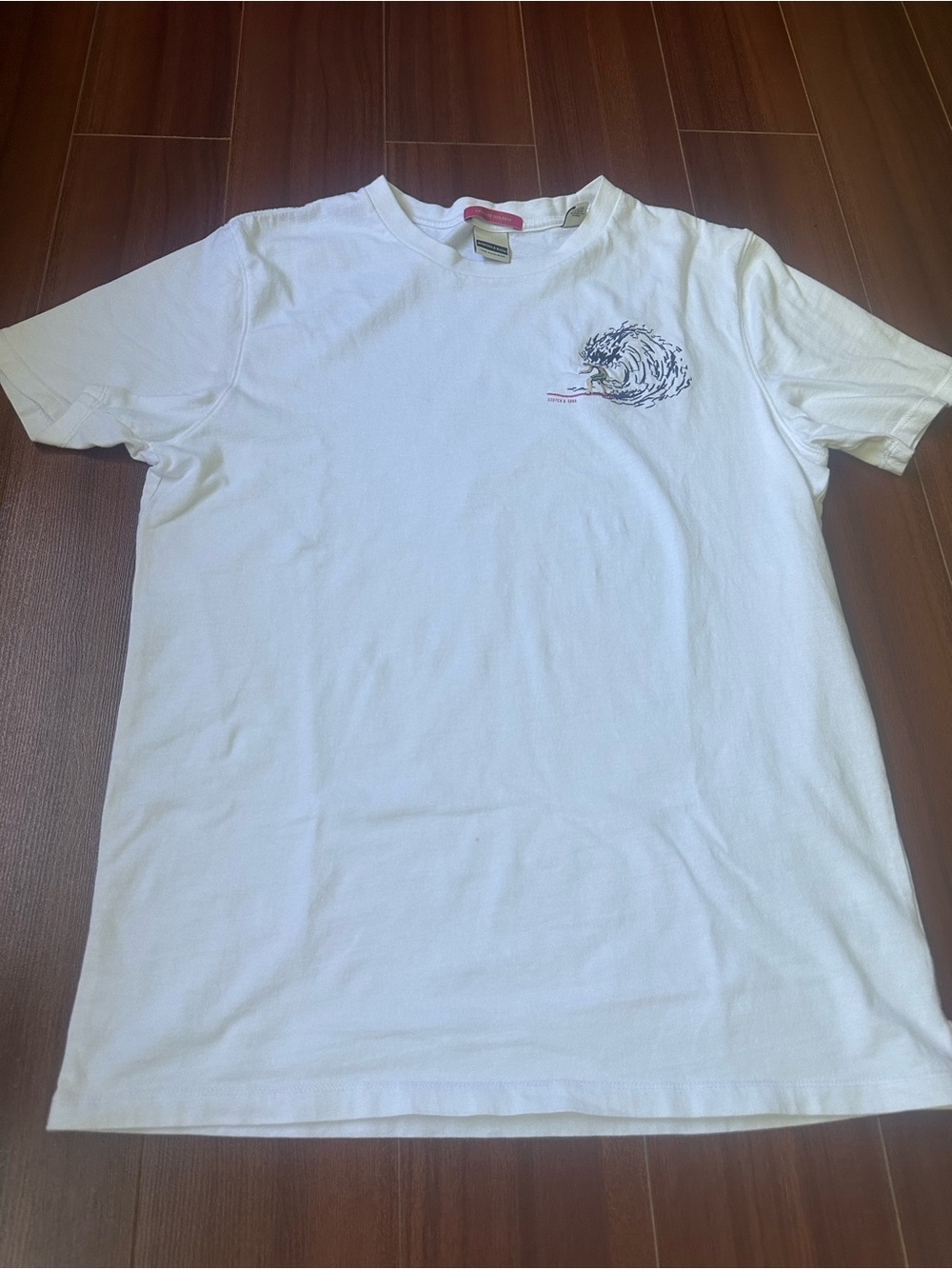 Scotch & Soda White Short Sleeve Tee with Wave Graphic